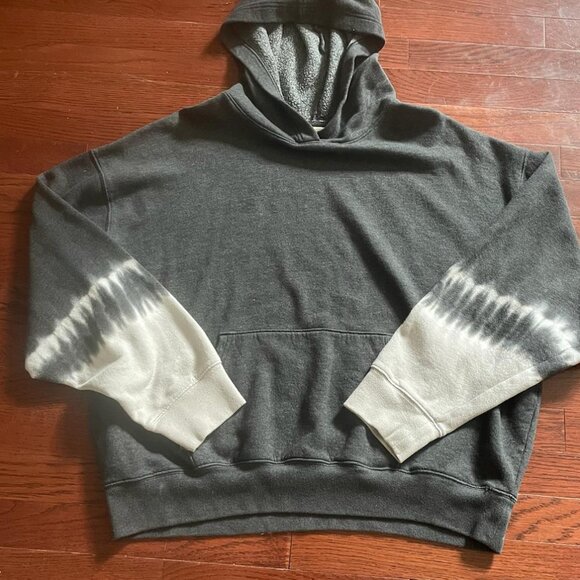 PINK Victoria’s Secret Black Wash Logo Large Fleece Hoodie Sweatshirt VS - Picture 4 of 7